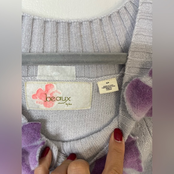 Anthropologie Precious Peony Floral Embellished Cardigan sweater Cashmere Rabbit - Picture 6 of 11